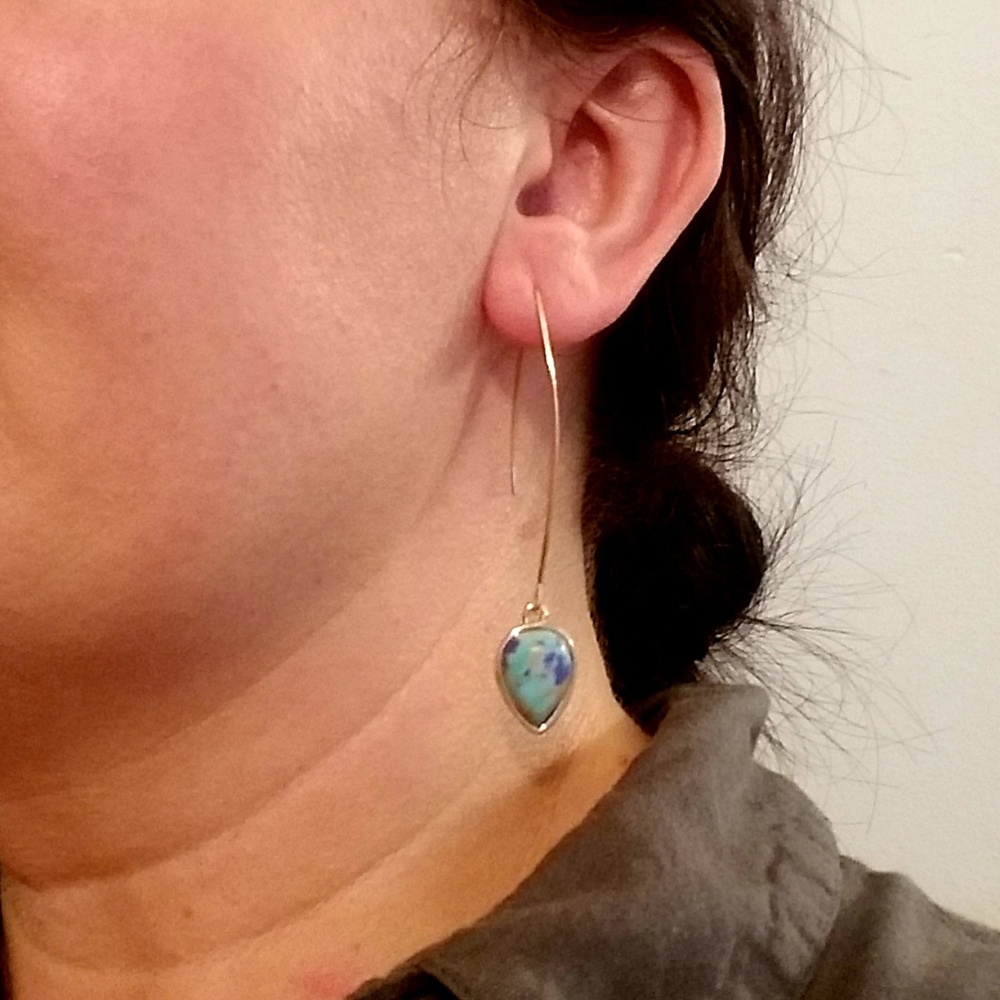 Long Turquoise Trendy Costume Earrings - Picture 3 of 5